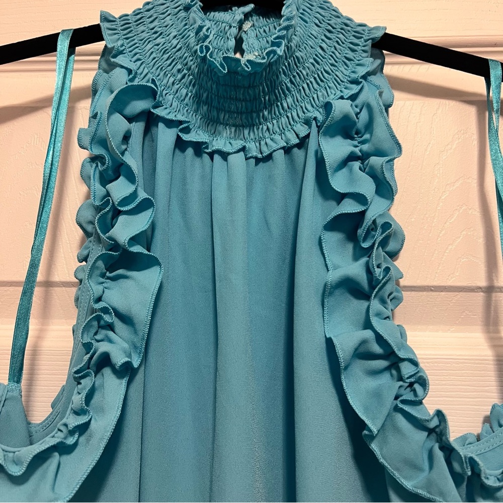 Blue Ruffle Halter Blouse - Picture 3 of 3